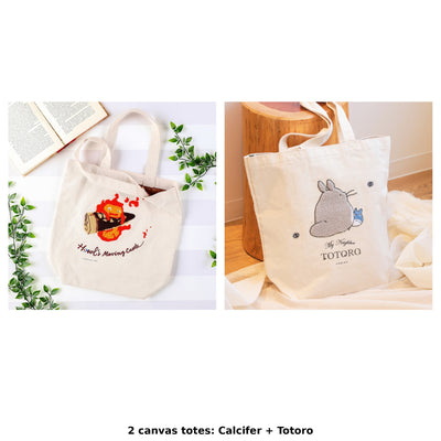 Studio Ghibli Embroidered Canvas Tote Bags (2 Types) - Complete Set