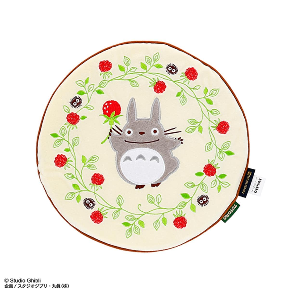 Studio Ghibli Embroidered Round Seat Cushions (2 Types) - Totoro - Wild Strawberry Wreath - official view 1