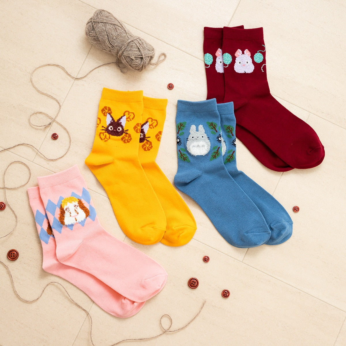 Studio Ghibli Fluffy-Motif Crew Socks 23-25 cm (2 Types) - Jiji Yellow - official view 3