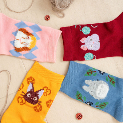 Studio Ghibli Fluffy-Motif Crew Socks 23-25 cm (2 Types) - Jiji Yellow - official view 4
