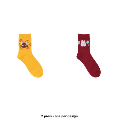 Studio Ghibli Fluffy-Motif Crew Socks 23-25 cm (2 Types) - Complete Set - one pair of each design
