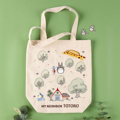 Studio Ghibli Forest and Town Embroidered Tote Bags (4 Types) - Totoro Forest Tall - official view 10