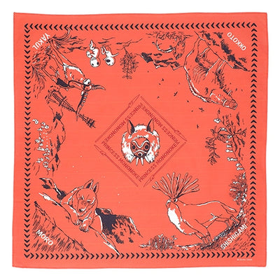 Studio Ghibli GBL Cotton Bandanas 53 cm (2 Types) - Princess Mononoke - Terracotta - official view 1