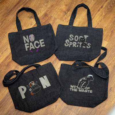 Studio Ghibli GBL Discharge Denim Tote Bags (4 Types) - Black No-Face - official view 8