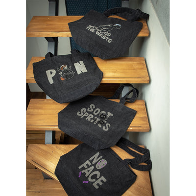 Studio Ghibli GBL Discharge Denim Tote Bags (4 Types) - Black No-Face - official view 9