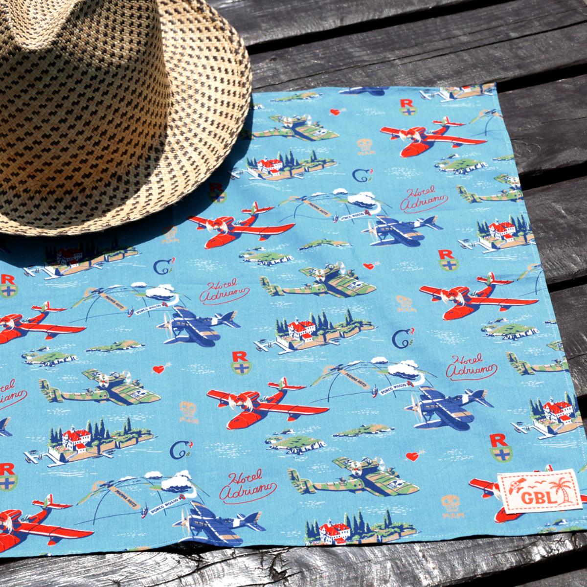 Studio Ghibli GBL Hawaiian Bandanas 45 cm (2 Types) - Porco Rosso - Seaplanes, Sky and Sea - official view 5