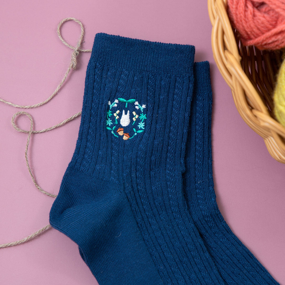 Studio Ghibli Icon-Embroidered Socks 23-25 cm (4 Types) - Totoro Forest Motifs - official view 2