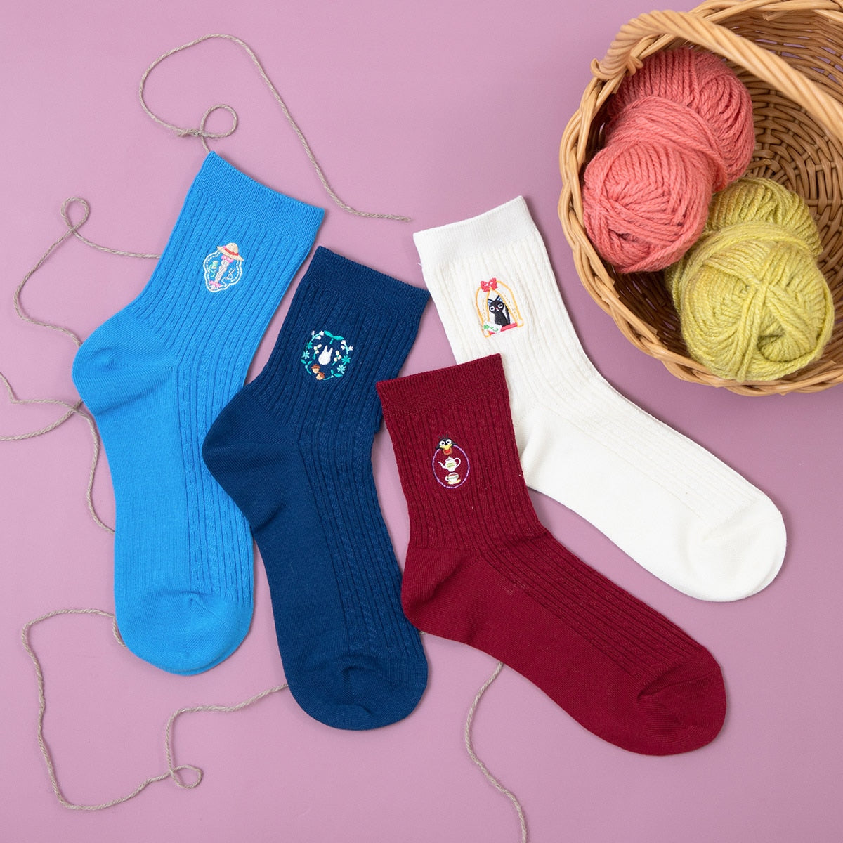 Studio Ghibli Icon-Embroidered Socks 23-25 cm (4 Types) - Totoro Forest Motifs - official view 5