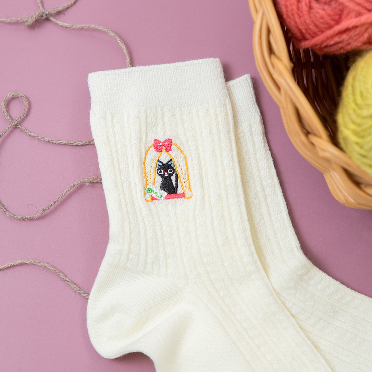Studio Ghibli Icon-Embroidered Socks 23-25 cm (4 Types) - Jiji Plush Motif - official view 7
