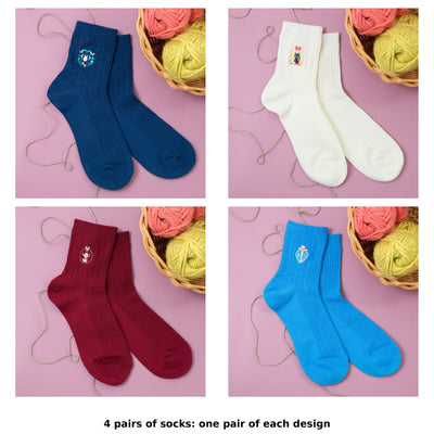 Studio Ghibli Icon-Embroidered Socks 23-25 cm (4 Types) - Complete Set showing one of each model