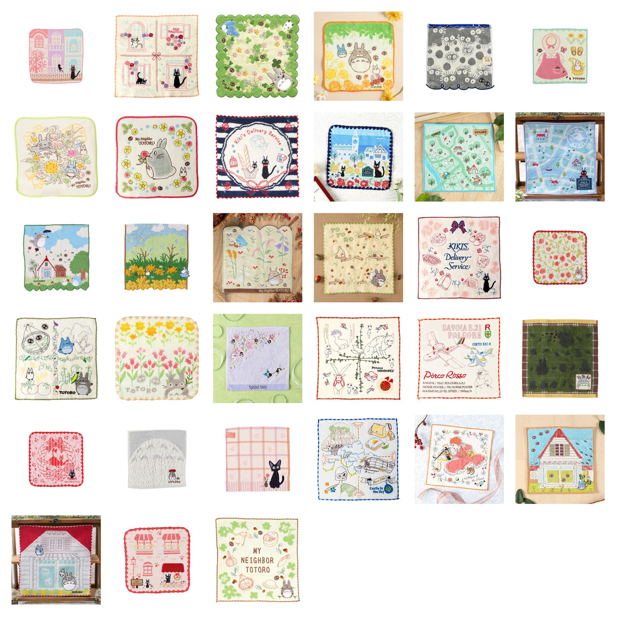 Studio Ghibli - Illustrated Mini Towels (33 Types) - Complete Set, one of every listed towel