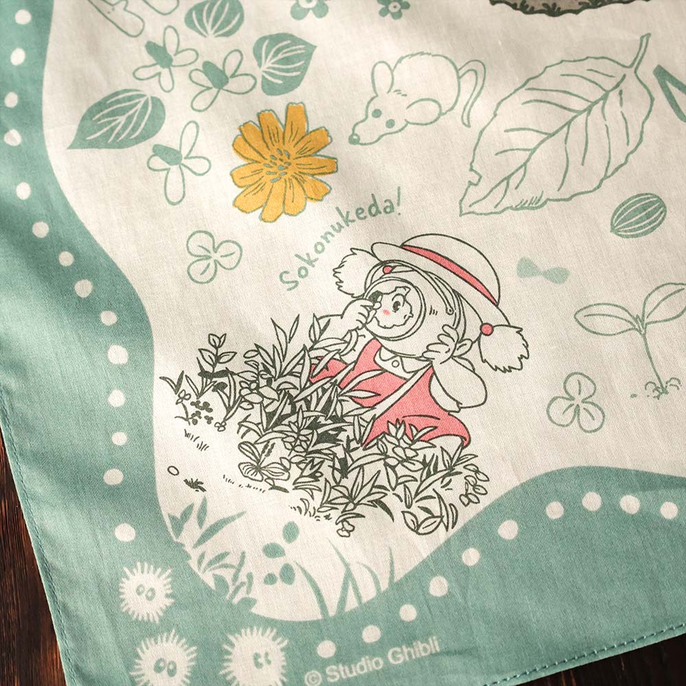 Studio Ghibli Large Illustrated Cotton Handkerchiefs (2 Types) - Totoro - Mysterious Encounter - official view 4