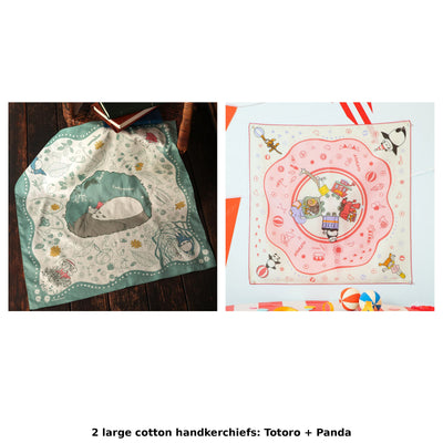 Studio Ghibli Large Illustrated Cotton Handkerchiefs (2 Types) - Complete Set