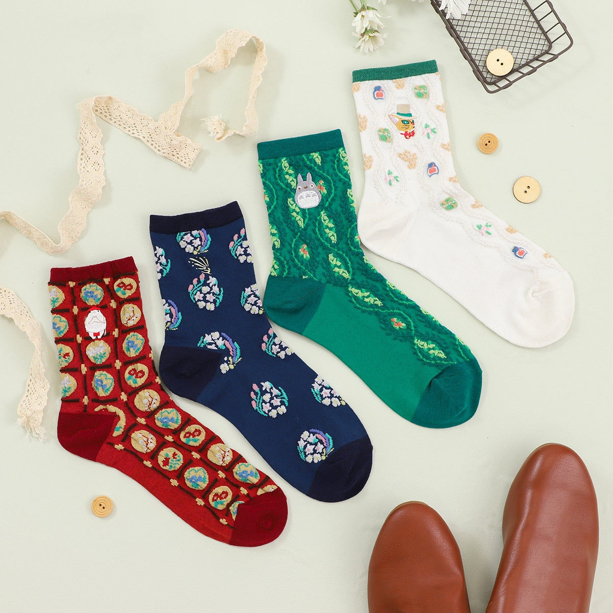 Studio Ghibli - Raised-Pattern Embroidered Socks 23-25 cm (4 Types) - Totoro - official view 5