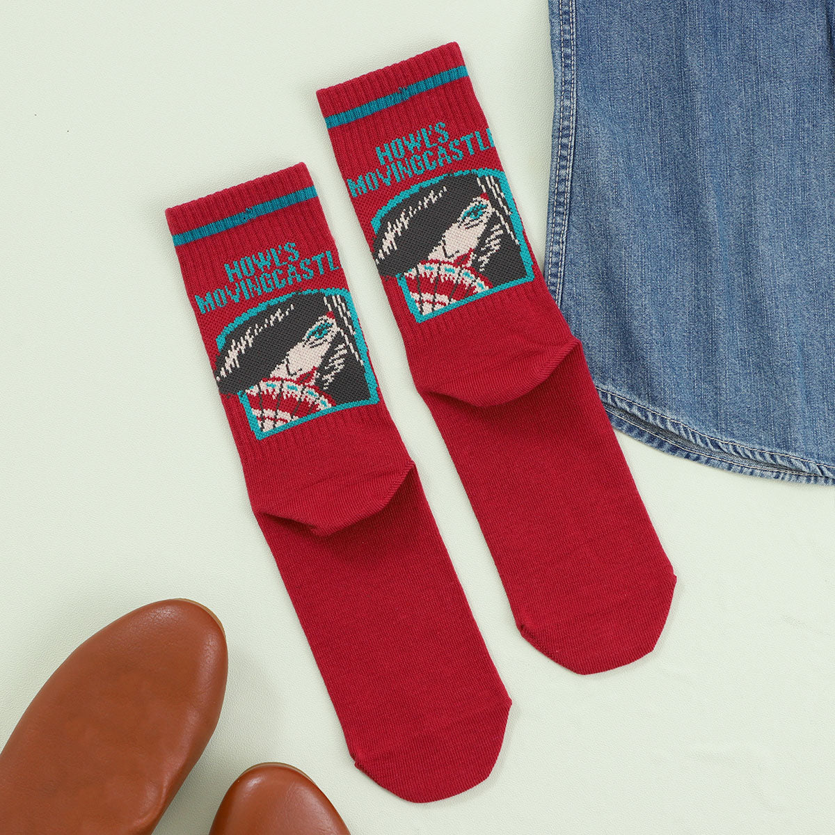 Studio Ghibli Striped Ribbed Crew Socks 23-25 cm (3 Types) - Howl's Moving Castle - Window - official view 9