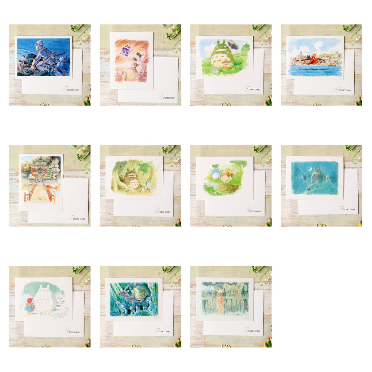 Studio Ghibli - Watercolor Greeting Cards (11 Types) - Complete Set showing every included design