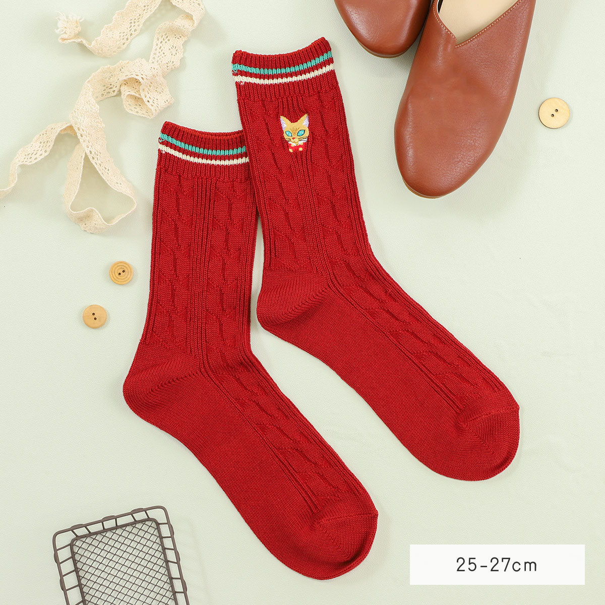 Whisper of the Heart Socks - Cable Knit - Brick - official product view 3
