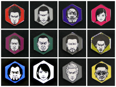 Complete collection of 12 Yakuza character face pins