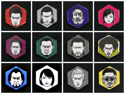 Complete collection of 12 Yakuza character face pins